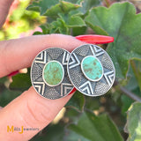 Signed Woods Sterling Silver 925 Shadowbox Green Turquoise Post Earrings