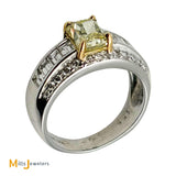 18K Two-Tone White and Yellow Gold GIA Certified 1.59ct Rectangular-Modified Brilliant Fancy Yellow Diamond Ring Size 7