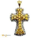 Signed Heng Ngai Jewelry 14K Two-Tone Gold 0.72ctw Yellow and 0.27ctw White Diamond Cross Pendant