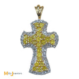 Signed Heng Ngai Jewelry 14K Two-Tone Gold 0.72ctw Yellow and 0.27ctw White Diamond Cross Pendant