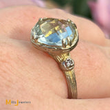 I.REISS 14K Yellow Gold 2.60ct Cushion Cut Prasiolite and 0.03ctw Diamond Cocktail Ring Size 8.5