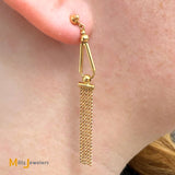 14K Yellow Gold Beaded Geometric Tassel Dangle Earrings