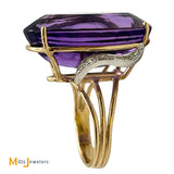 14K Two-Tone Yellow and White Gold Oval-Shaped 29ct Amethyst and 0.36ctw Diamond Cocktail Ring Size 8.25
