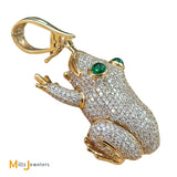 18K & 14K Yellow Gold Large 3.65ctw Diamond Frog Dangle Pendant With Emerald Eyes