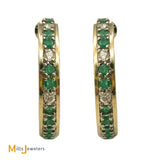 14k Yellow Gold 0.32ctw Diamond and 1.20ctw Emerald Hoop Earrings