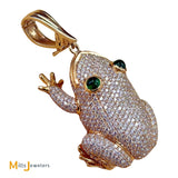 18K & 14K Yellow Gold Large 3.65ctw Diamond Frog Dangle Pendant With Emerald Eyes