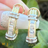 14K Yellow Gold 1ctw Baguette Cut Diamond Omega Back J-Hook Earrings