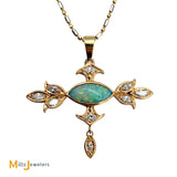 18K Yellow Gold Marquise Australian Fire Opal 0.90ctw Diamond Dangle Pendant