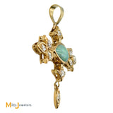 18K Yellow Gold Marquise Australian Fire Opal 0.90ctw Diamond Dangle Pendant