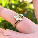 14K Yellow Gold 0.41ctw Round Brilliant Diamond Zig Zag Puzzle Ring Set Size 5