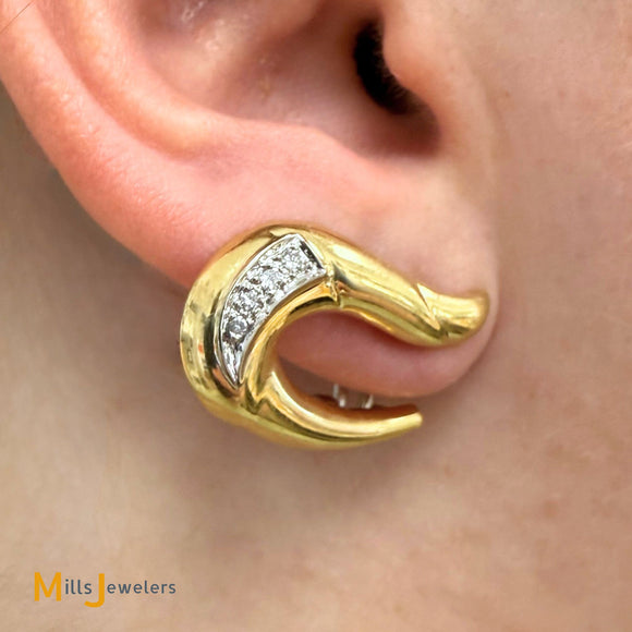 Signed UGEM 18K Two-tone Gold 0.12ctw Diamond Geometric Earrings