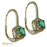 14K Yellow Gold 0.27ctw Diamond and 0.60ctw Emerald Halo Lever-Back Earrings
