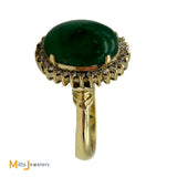 14K Yellow Gold 3.33ct Oval Cabochon Emerald 0.42ctw Diamond Cocktail Ring Size 7
