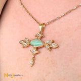18K Yellow Gold Marquise Australian Fire Opal 0.90ctw Diamond Dangle Pendant