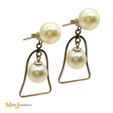 10K Yellow Gold Pearl Bell Dangle Earrings