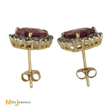 14K Yellow Gold 4.06ctw Heart Shaped Pink Tourmaline & 0.51ctw Diamond Stud Earrings