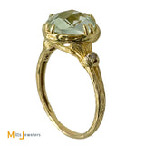 I.REISS 14K Yellow Gold 2.60ct Cushion Cut Prasiolite and 0.03ctw Diamond Cocktail Ring Size 8.5