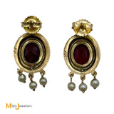 Vintage 14K Yellow Gold 5ctw Oval Garnet and Seed Pearl Dangle Earrings