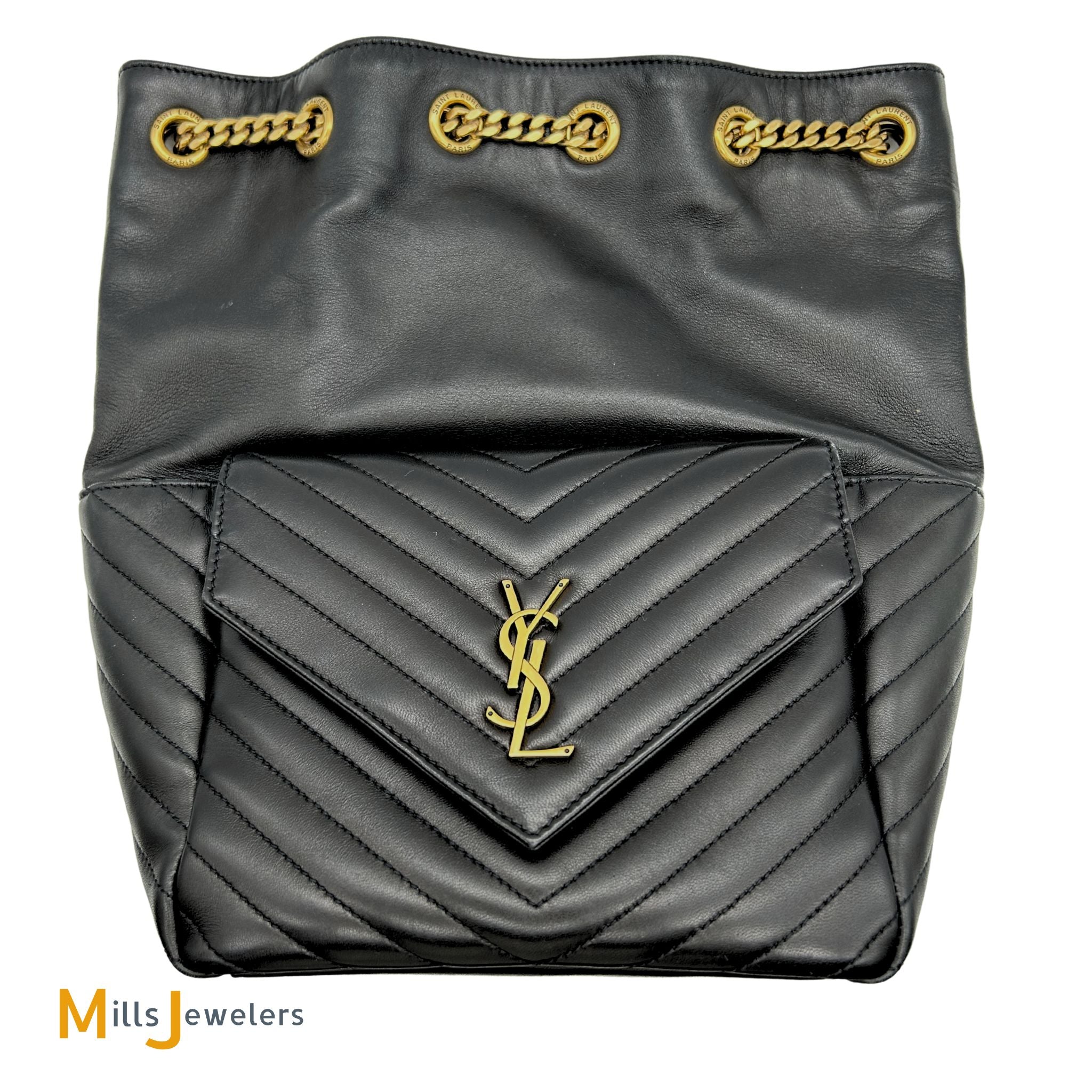 Yves Saint Laurent Black Lambskin Matelasse Monogram Joe Drawstring Ba – Mills Jewelers & Loan