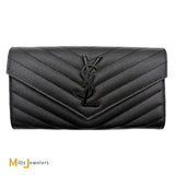 Yves Saint Laurent Cassandre Matelasse Large Flap Wallet in Grain De Poudre Leather