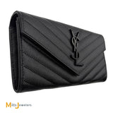 Yves Saint Laurent Cassandre Matelasse Large Flap Wallet in Grain De Poudre Leather