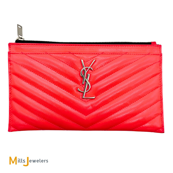 Yves Saint Laurent Monogram Small Zip-Top Quilted Leather Bill Pouch in Neon Pink