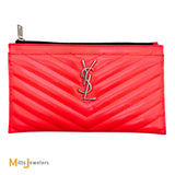 Yves Saint Laurent Monogram Small Zip-Top Quilted Leather Bill Pouch in Neon Pink