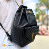 Yves Saint Laurent Black Lambskin Matelasse Monogram Joe Drawstring Backpack