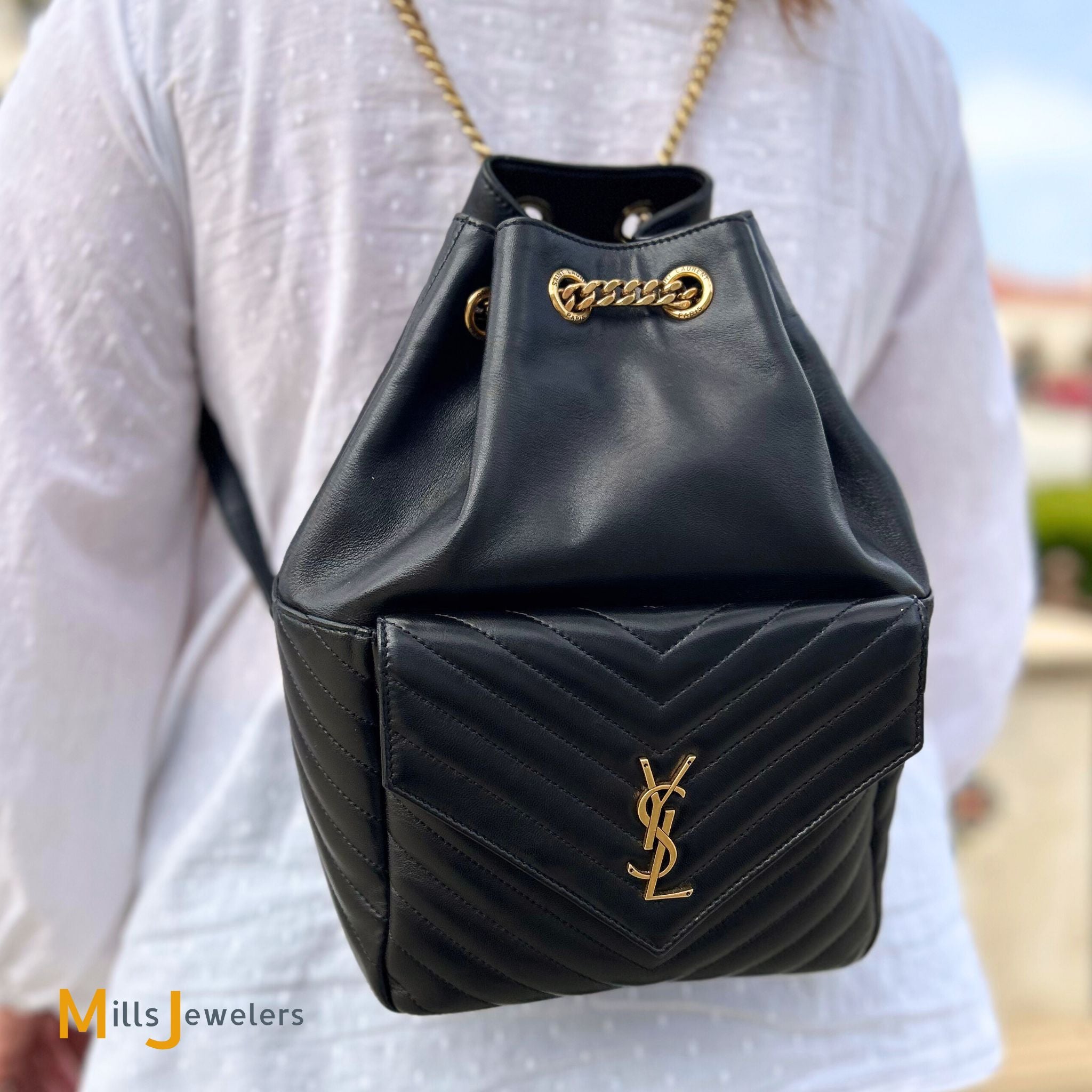 joes mini gold backpack SAINT LAURENT Metallic Matelasse Lambskin Monogram Joe Reliked a sweatshirt JOY Mini Backpack OLIVES