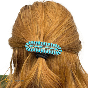 Zeita Begay Navajo Sterling Silver Turquoise Petit Point Hair Barrette