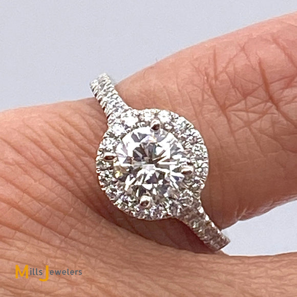 14K White Gold 1.38ctw Diamond Halo Engagement Ring Size 6.5