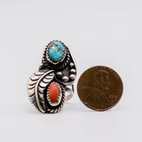 Sterling Silver 925 Turquoise Coral Ring Size 6.5