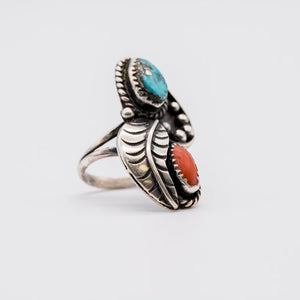 Sterling Silver 925 Turquoise Coral Ring Size 6.5