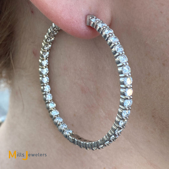 14K White Gold 6.30ctw Lab-Created Diamond Inside Out Hoop Earrings