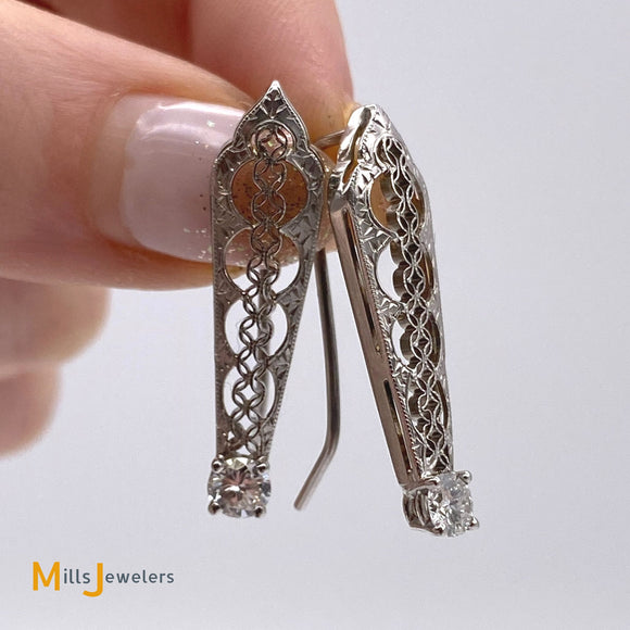 14K Two-Tone 0.50ctw Diamond Filigree Earrings