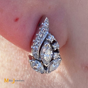 14k white gold diamond earrings with marquise diamonds round diamonds