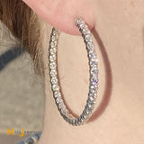 14K White Gold 6.30ctw Lab-Created Diamond Inside Out Hoop Earrings