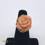 14K Yellow Gold Large Coral Flower Cocktail Ring Size 5.75