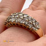 14K Yellow Gold 3-Row 0.84ctw Diamond Ring Size 6.75