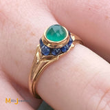 14K Yellow Gold Cabochon Emerald Sapphire Ring Size 7
