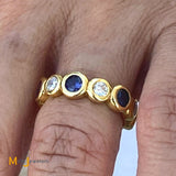 22K Yellow Gold Multicolor Sapphire Diamond Eternity Band Size 7.75
