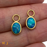 14K Yellow Gold Opal Dangle Charms for Earrings