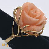 14K Yellow Gold Large Coral Flower Cocktail Ring Size 5.75