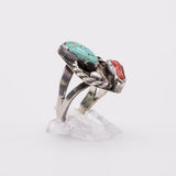 Sterling Silver 925 Coral Turquoise Ring Size 7.5