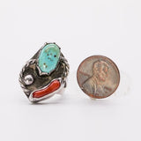 Estate Coral Turquoise 925 Sterling Silver Ring