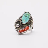 Sterling Silver 925 Coral Turquoise Ring Size 7.5