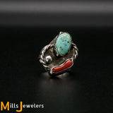 Sterling Silver 925 Coral Turquoise Ring Size 7.5