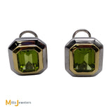 18K Two-Tone White and Yellow Gold 6ctw Emerald Cut Peridot Earrings