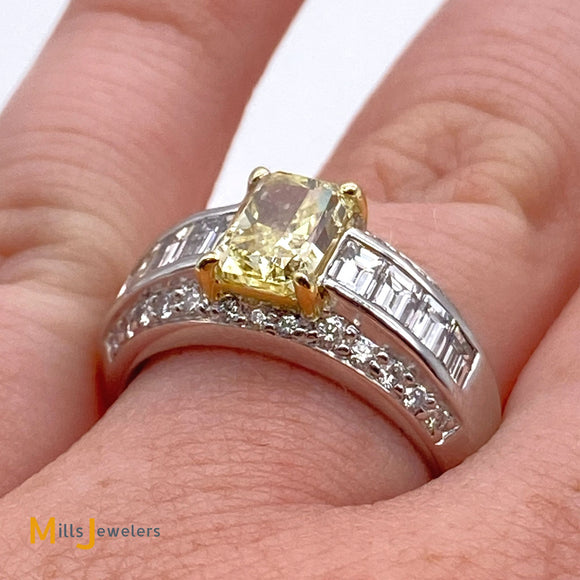 18k white gold fancy yellow diamond ring size 7