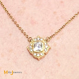 18K Yellow Gold 0.33ct Cushion Diamond 0.16cts Melee Diamond Pendant Necklace